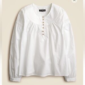 J. Crew Shirred popover top in WHITE cotton poplin 100% cotton New no tags
